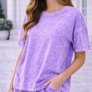 Zenana Violet Halo Snow-Washed Short Sleeve Top